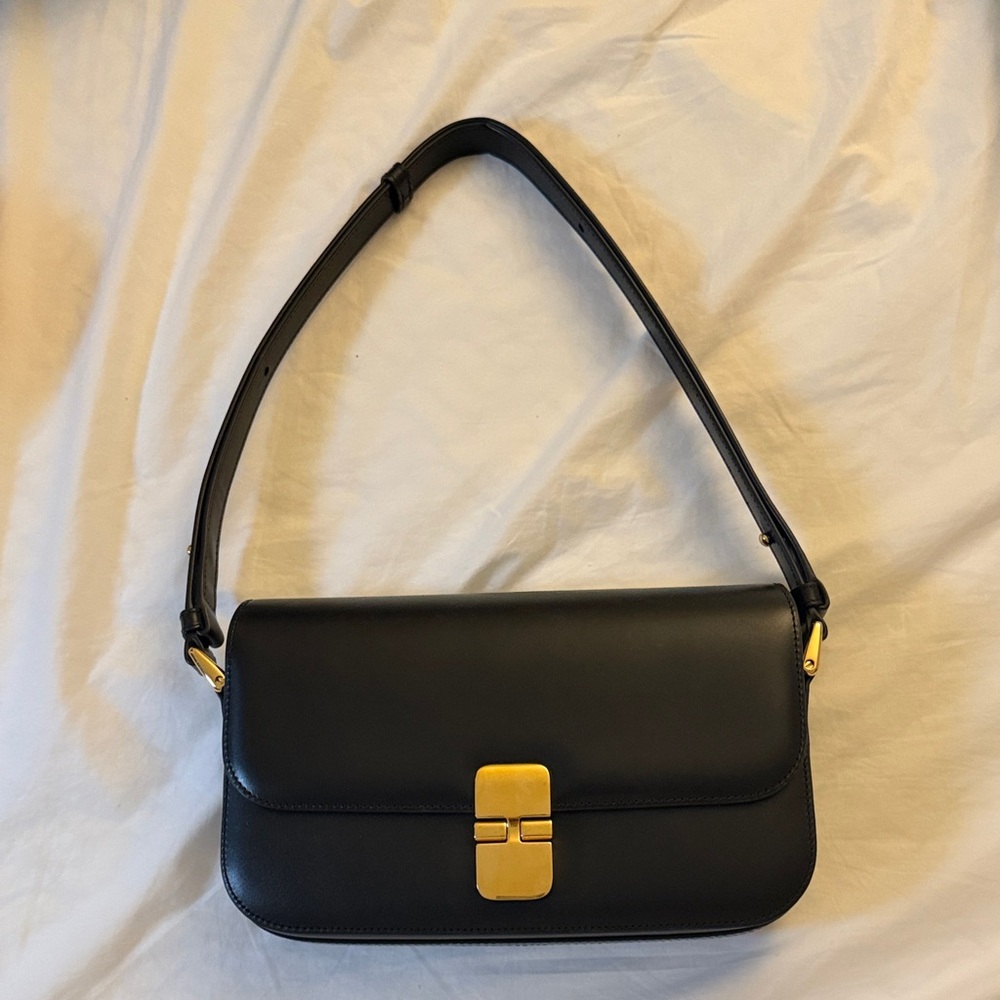A.P.C. Black Leather Shoulder Bag with Gold Hardware